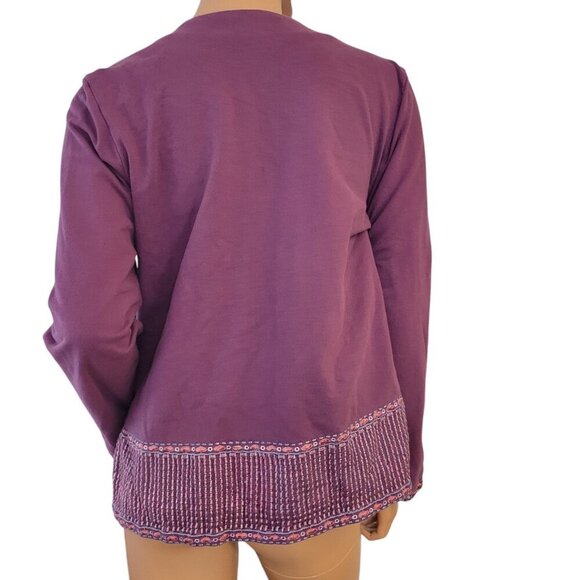 Soft Surroundings Playa Embroidered Open Jacket Dark Berry Size Medium Cotton - Picture 3 of 16